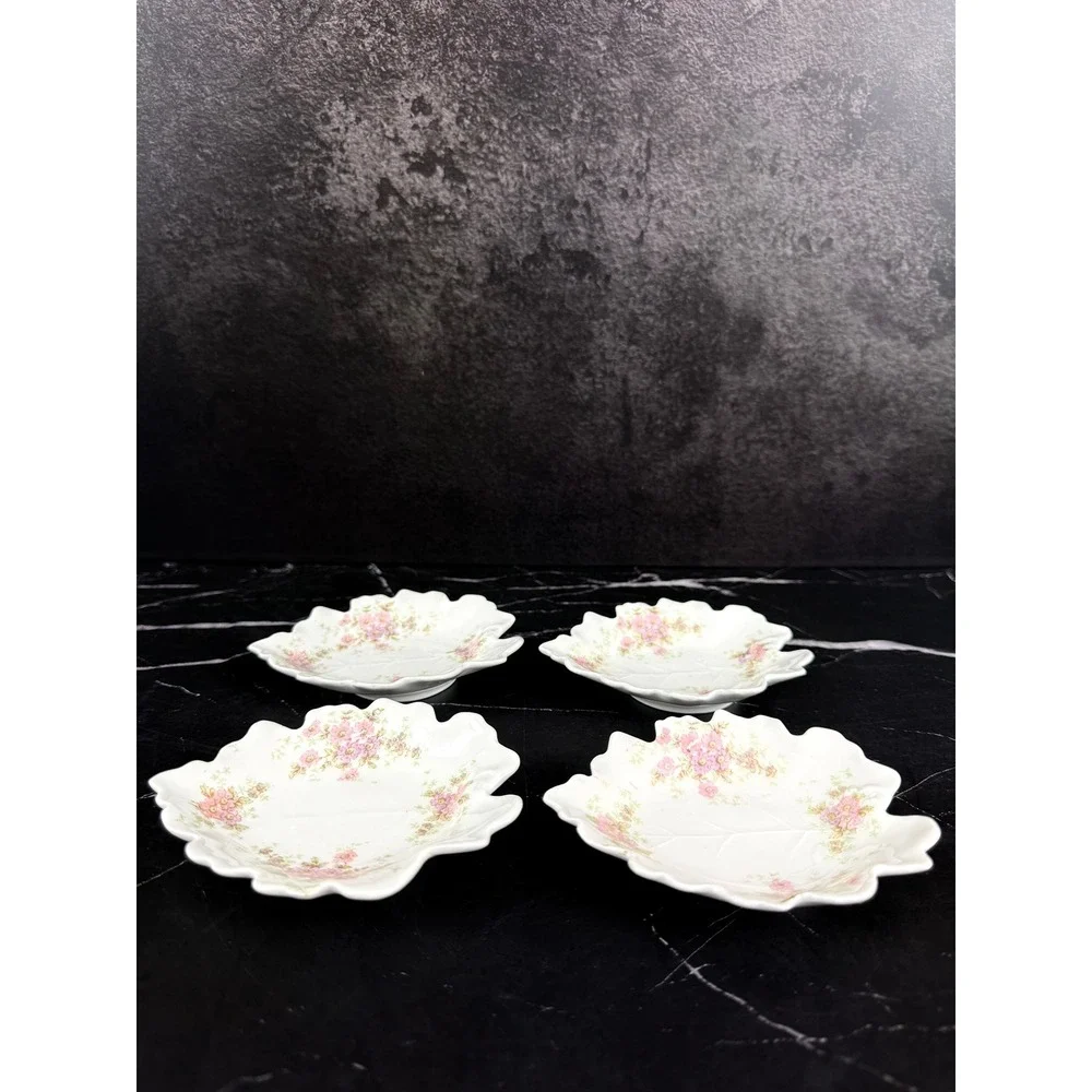 Antique Set of 4 Elite Works Limoges France Porcelain Leaf Butter Nut Dishes